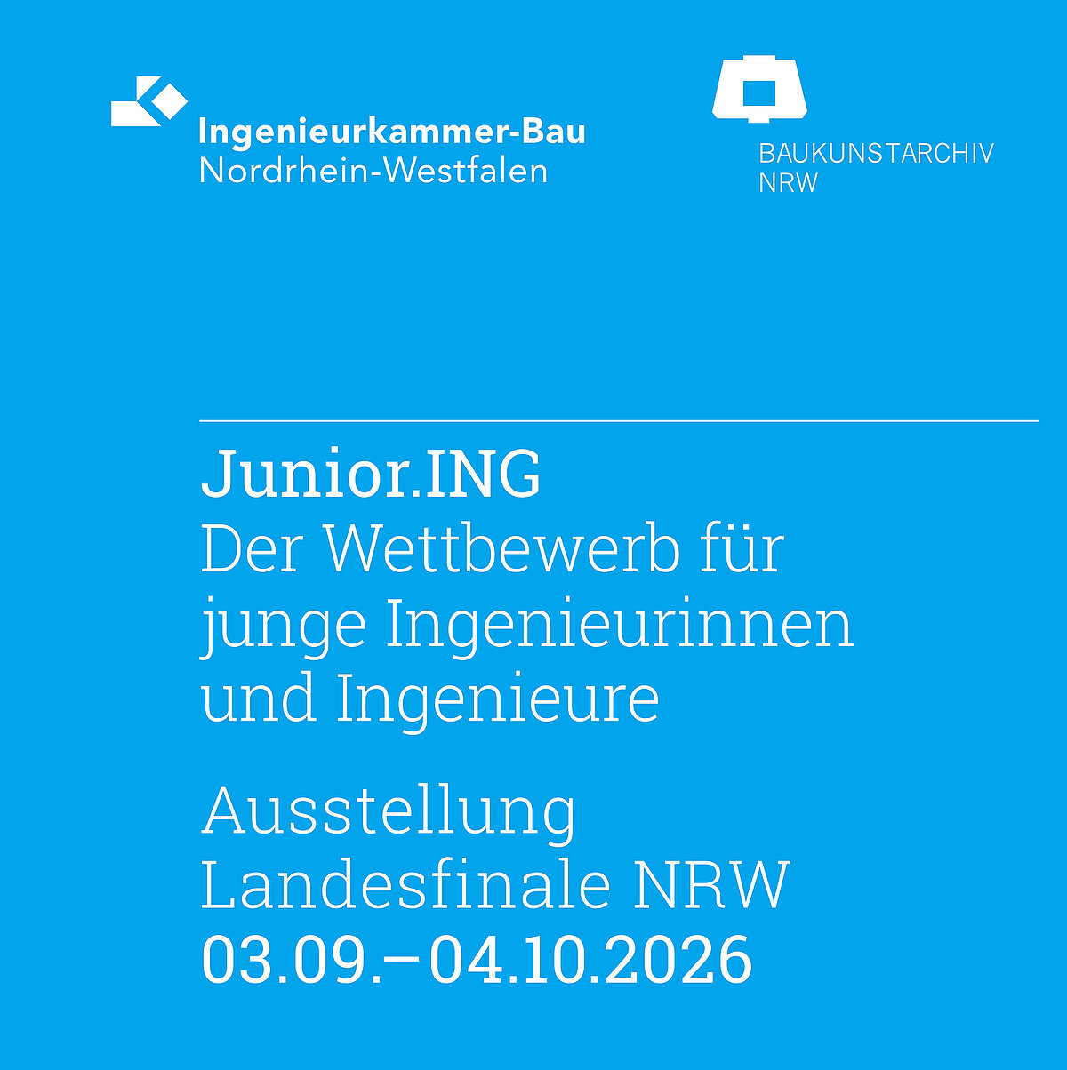 Grafik: Ausstellungsankündigung zu "Junior.ING" mit Texthinweisen.